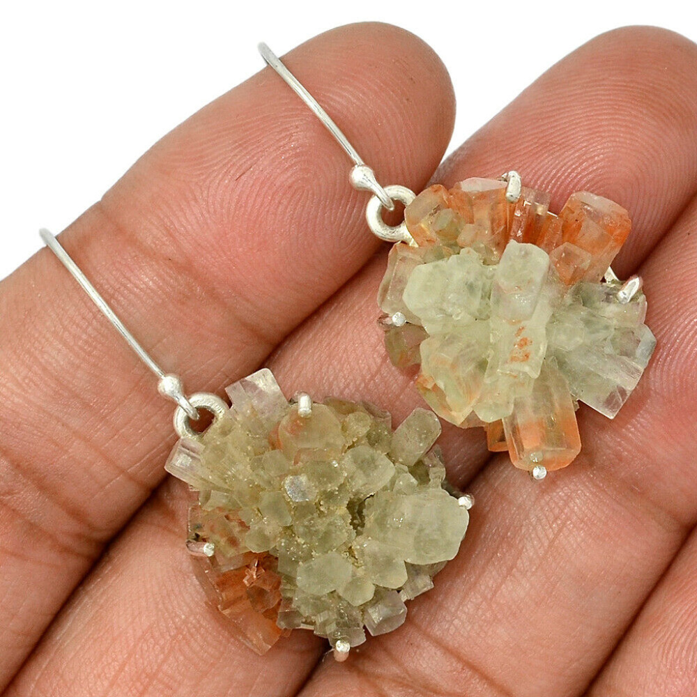 Aragonite Star Crystal Solid Silver 925 Earrings